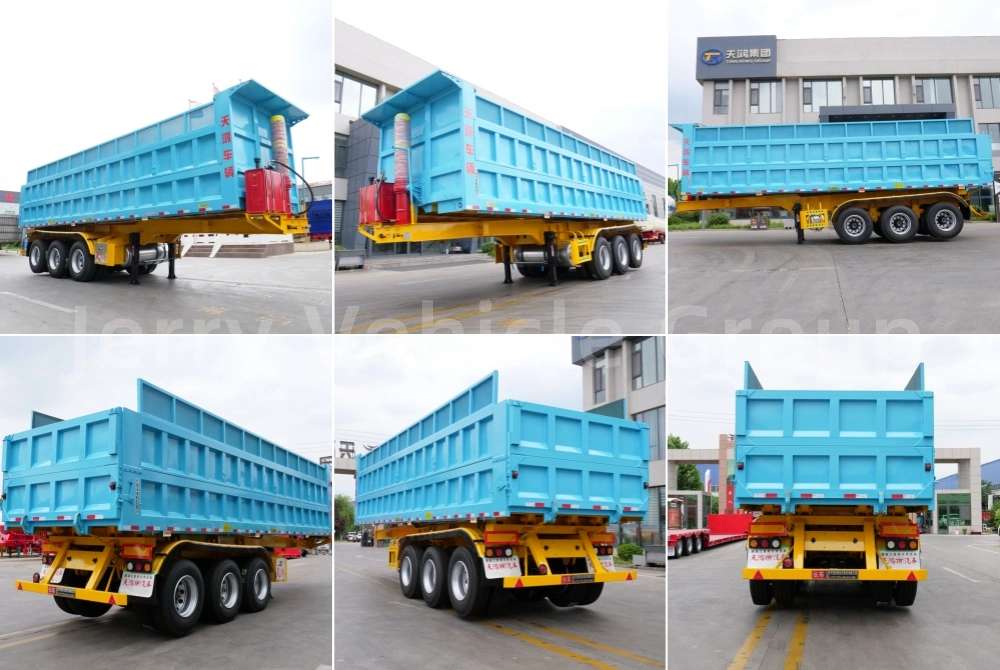 Hot Sale 3/4/6axle 40/60/80 Ton Side Tipping Tipper Hyva Hydraulic Cylinder Dump for Mine Rock Sand Ore Semi Trailer Truck